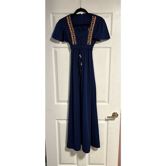Vintage Hippie Dress Maxi Authentic 1970’s Size 9 Embroidered 2, 4, 6 JC Penney - Picture 1 of 6